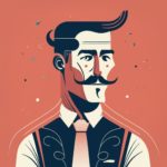 A stylized graphic of a man with a mustache